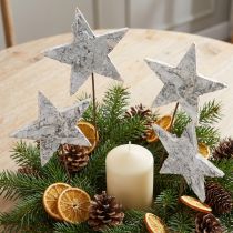 Artikel Weiß gewaschene Birkensterne am Draht für Weihnachts- und Festdeko, 6cm, Set mit 24 Stück