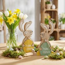 Artikel Sitzender Osterhase, Holzdeko, Frohe Ostern, Hase mit Ei H19,5cm 2er-Set