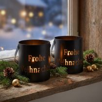 Artikel Windlicht mit Henkel Metall Frohe Weihnachten Ø10cm 2St