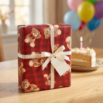 Artikel Geschenkpapier Geburtstag Rot Kariert Teddybär 70x200cm