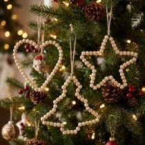 Artikel Dekohänger Weihnachten Holzperlen Herz Stern Baum H13cm 6St