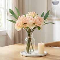 Artikel Kunstblumenstrauß Pfingstrosen Rosen Eukalyptus Deko Seidenblumen 32cm