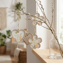 Artikel Deko Anhänger Holz Blume Herz Motiv Blumen 12cm 6 St
