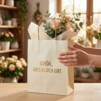 Artikel Papiertüten mit Henkel Aufdruck Creme/Gold 16×8×16cm 6 St