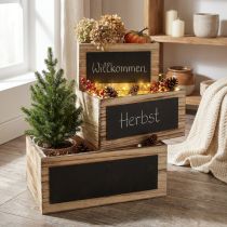 Artikel Dekorative Holzkästen mit Tafelflächen – Natur & Schwarz, verschiedene Größen – Praktische und stilvolle Aufbewahrung – Set mit 3St