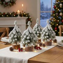 Artikel Winterdeko Tannenbaum in Grün Weiß Ø7cm H14cm 4St - Festliche Mini-Weihnachtsbäume