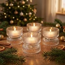 Artikel Stilvoller Teelichthalter Geriffelt Glas Klar Ø9cm H7cm für Dekoration und Events 4er-Set