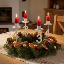 Artikel Kerzenhalter Advent mit Dorn und Zahlen Weiß H11cm 4St für festliche Dekoration