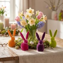 Artikel Synthetische Figuren Sitzende Osterhasen beflockt 13cm Dekoration innen