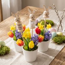 Artikel Osterdeko Blumenstecker Hase Holz Natur, Braun, Weiß 32cm 8er Set