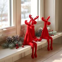 Artikel Kantenhocker Elch Weihnachtsdeko Beflockt Rot 31cm 3er Set