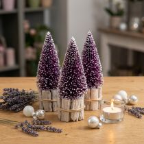Artikel Deko-Lila Tannenbaum 15cm Trio mit Schneespitze auf Holzfuß