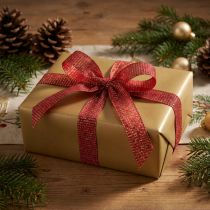 Artikel Weihnachtsband Rot mit Goldfäden Geschenkband 25mm 20m Festlich Dekoration