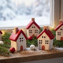 Artikel Weihnachtshäuschen Holz Weihnachtsdeko Rot Weiß Set 7cm 6 St. – Charmante Tischdeko für Weihnachten