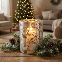 Artikel Windlicht Glas 12cm Zweigdesign Gold Innenseite