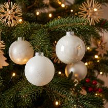 Artikel Schneekugel, Baumanhänger, Christbaumschmuck, Winterdeko Weiß H6,5cm Ø6cm Echtglas 24 St