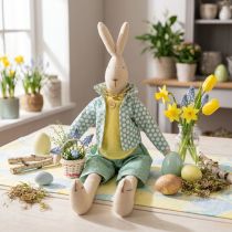 Artikel Osterhase aus Stoff, Hase mit Kleidung, Osterdeko, Hasenjunge H46cm