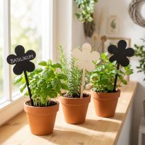 Artikel Blumenstecker Mini Tafeln Holz Schwarz Ø10cm 6er Set Deko