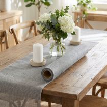 Artikel Tischläufer Grau mit Jute, Dekostoff 29×450cm - Elegantes Tischband für Ihre Festliche Tischdeko