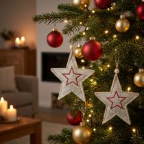 Artikel Filzsterne Christbaumschmuck Beige Rot 13cm 6er Set Deko
