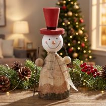 Artikel Schneemann aus Holz Deko Figur mit Hut Rot Natur H20,5cm