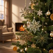 Artikel Papiersterne Christbaumschmuck 10cm Weiß Braun Grün 6 Stk