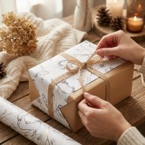 Artikel Geschenkpapier Tiere Weiß Grau Gold Herbst Winter 200cm für Floristen