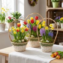 Artikel Blumenkorb Henkel Natur Grün Grau Weiß Ø18–26cm 3er-Set Shabby Chic Deko-Körbe