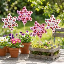 Artikel Mini Windrad Marienkäfer Deko Weiß Flieder Ø8cm 12 St Partydeko Outdoor Sommer