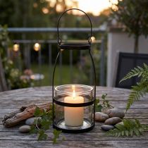 Artikel Windlicht Glas mit Henkel Kerzenständer schwarz H25cm