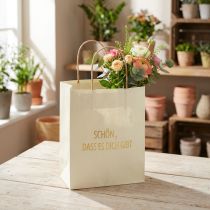 Artikel Papiertüten mit Henkel Aufdruck Creme/Gold 20×11×25cm 6St
