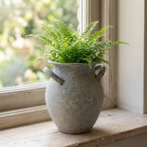 Artikel Deko Vase mit Griffen Metall Grau – Eleganter Übertopf im Landhaus-Stil für Floristik und Dekoration H13cm