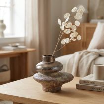 Artikel Deko Vase Keramik Metallic-Optik Tischvase Blumenvase stilvoll 19×18×16cm
