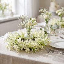Artikel Eleganter Creme-Weiß-Grün Kunstblumenkranz Mimose Ø25cm - Deko für Türen & Tische