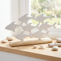 Artikel Fischschwarm Deko Fische Weiß Metall Holz Natur - Maritime Tischdekoration