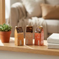 Artikel Keramik Miniaturhaus 10 cm, 3-tlg., braune Dächer, Innenbereich