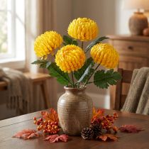 Artikel Hochwertige Gelbe Chrysantheme Kunstblume für Floristen Ø7cm L18cm 4St