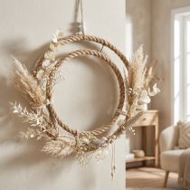 Artikel Doppel-Dekoring Boho-Stil, Wanddeko & Fensterschmuck, Jute Metall-Ring Naturfarben Silber Ø41cm