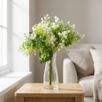 Artikel Deko-Kunstblumenstrauß Grün Weiß L36cm, Kunstblumen Deko für Tisch, Vase & Fensterbank, Eukalyptus & Blüten