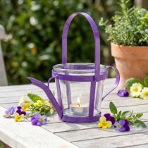 Artikel Windlicht Glas Deko Gießkanne Metall Lila Ø14cm H13cm