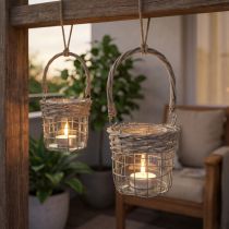 Artikel Windlicht Hängedeko Metall Glas Weide 2er Set Garten Balkon Vintage
