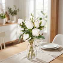 Artikel Kunstblumenstrauß Rosen 31cm Weiß mit Rosa Akzenten 3 Zweige
