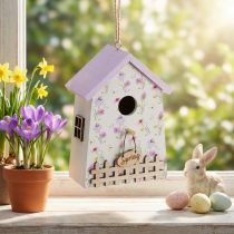 Artikel Frühlingsdeko Deko Vogelhaus Flieder Weiß 11cm 3er-Set, Holzhäuschen