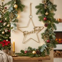 Artikel Stern “Frohes Fest”, Dekoring in Sternform, Metalldeko für Weihnachten Golden, Silbern 32×39,5cm