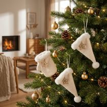 Artikel Weihnachtsanhänger Filz Handschuh Zipfelmütze Creme 6St