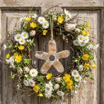Artikel Blume zum Hängen, Holzdeko mit Muster, Frühlingsdeko Natur, Weiß H19,5cm