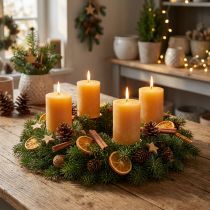 Artikel Durchgefärbte Stumpenkerzen Honig Dekokerzen Adventsdeko 70x80mm 4er-Set hochwertig