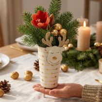 Artikel Rentier-Pflanztopf, Adventsdeko, Metalldeko, Übertopf für Weihnachten Weiß, Golden H28cm Ø8,5cm