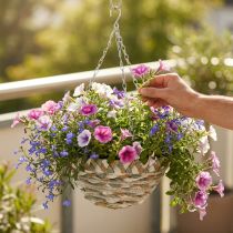 Artikel Pflanzkorb zum Hängen, Blumenampel geflochten Weiß, Grau, Natur H16cm Ø30cm