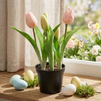 Artikel Tulpe Rosa, Grün im Topf Künstliche Topfpflanze Dekotulpe H23cm
